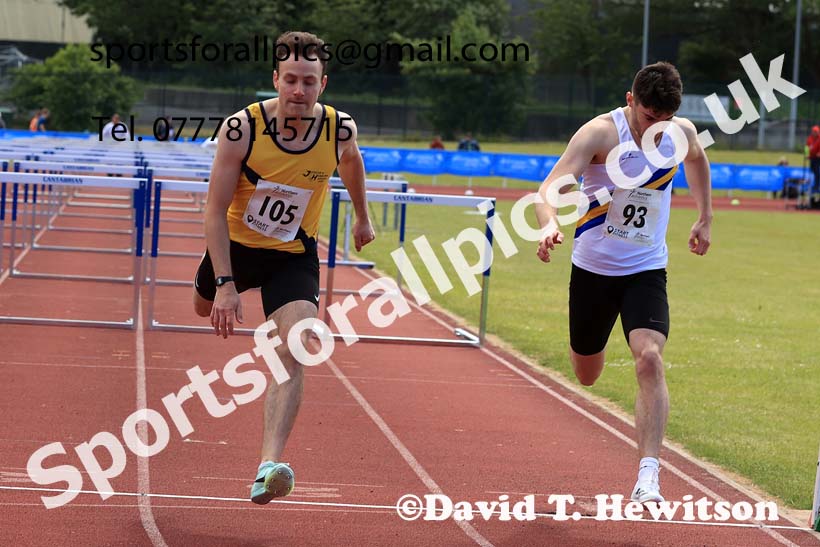 Senior Mens 110 metres hurdles 2024 Northern Senior and Under-20s Track and Field Champs, Middlesbrough.  Photo: David T. Hewitson/Sports for All Pics